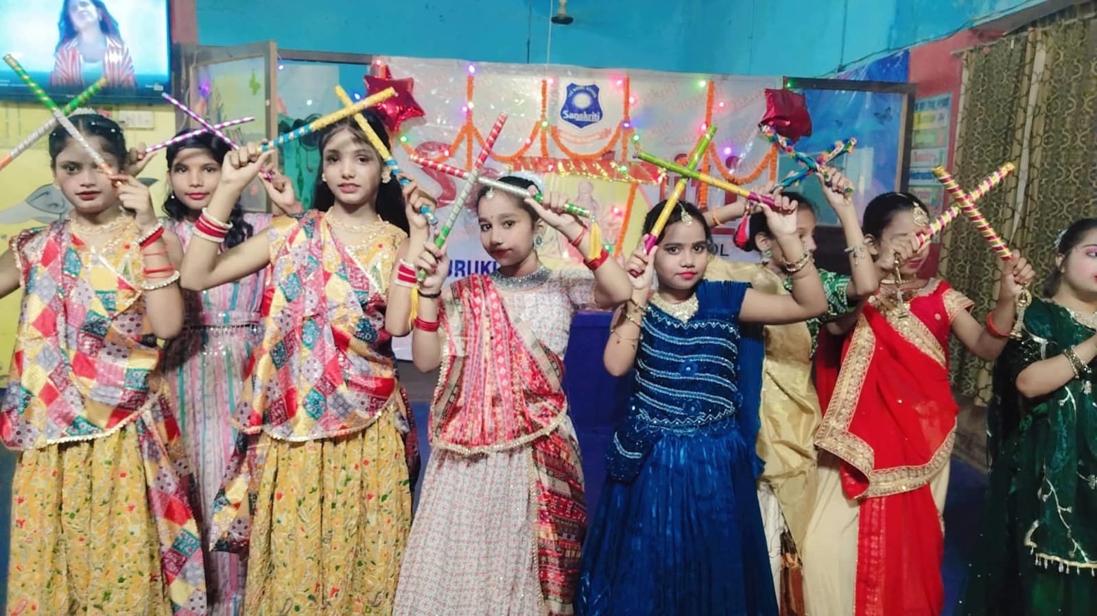Students participating in a school ceremony